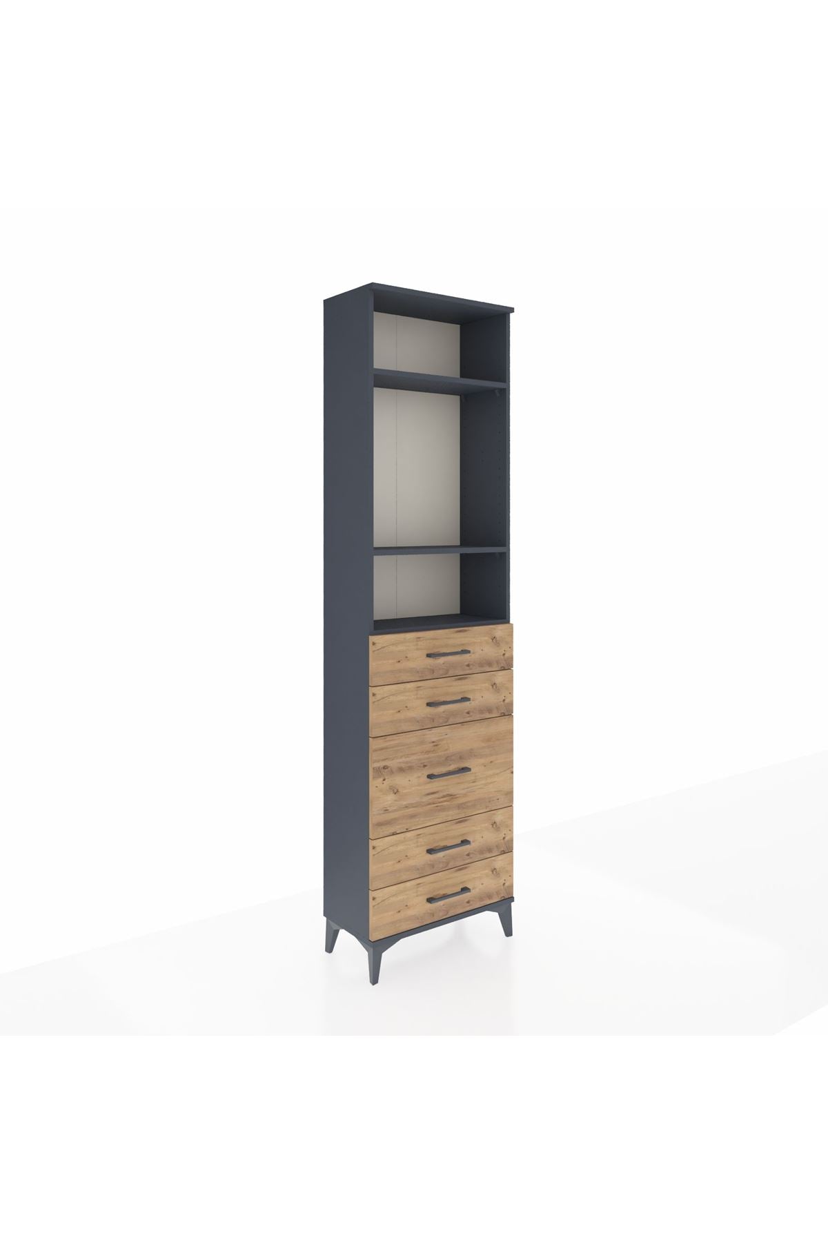 Arges Dolap 3 Raflı 5 Çekmeceli 60x30x221 Antrasit-Çam