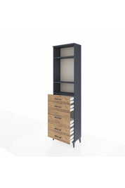 Arges Dolap 3 Raflı 5 Çekmeceli 60x30x221 Antrasit-Çam