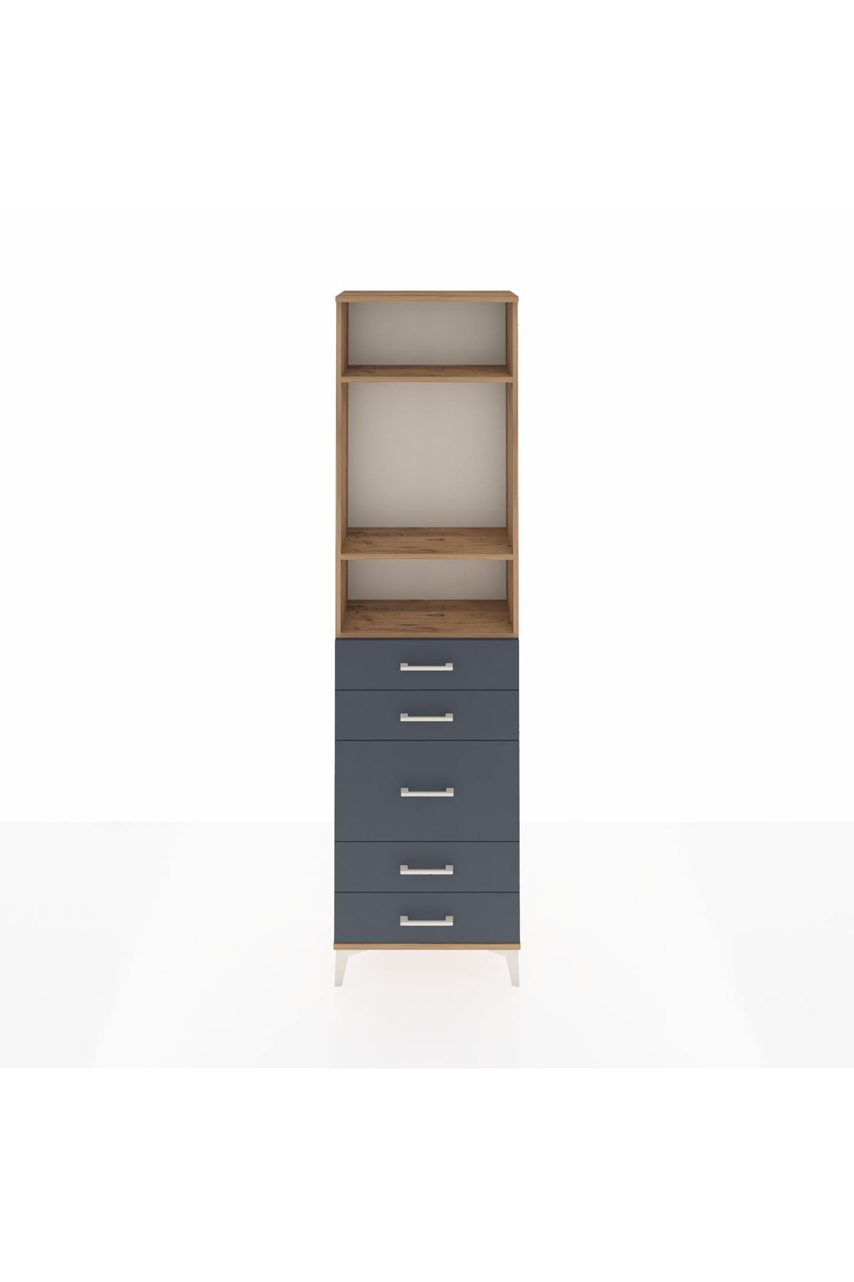 Arges Dolap 3 Raflı 5 Çekmeceli 60x30x221 Çam-Antrasit