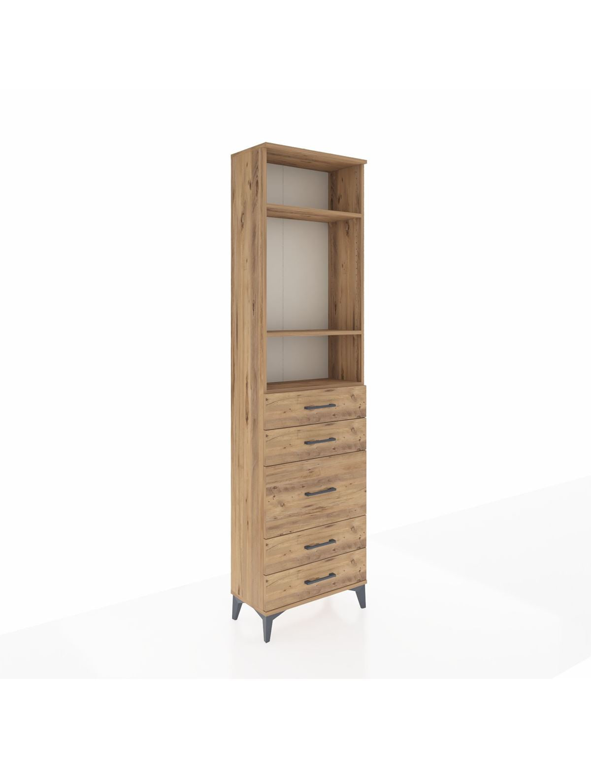 Arges Dolap 3 Raflı 5 Çekmeceli 60x30x221 Çam-Çam