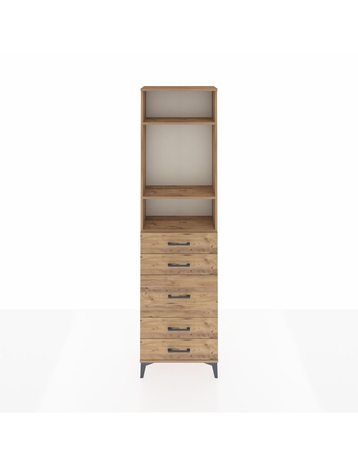 Arges Dolap 3 Raflı 5 Çekmeceli 60x30x221 Çam-Çam