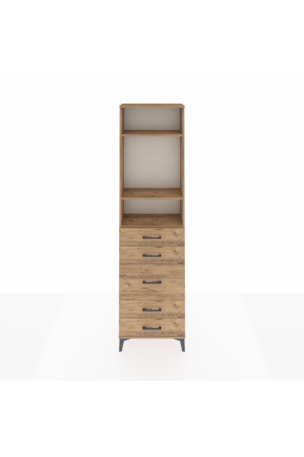 Arges Dolap 3 Raflı 5 Çekmeceli 60x30x221 Çam-Çam