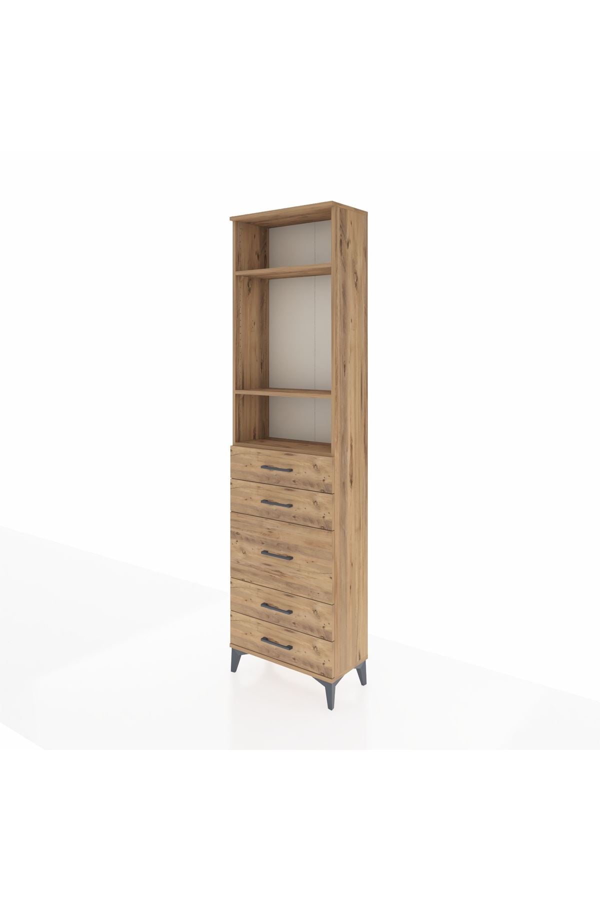 Arges Dolap 3 Raflı 5 Çekmeceli 60x30x221 Çam-Çam