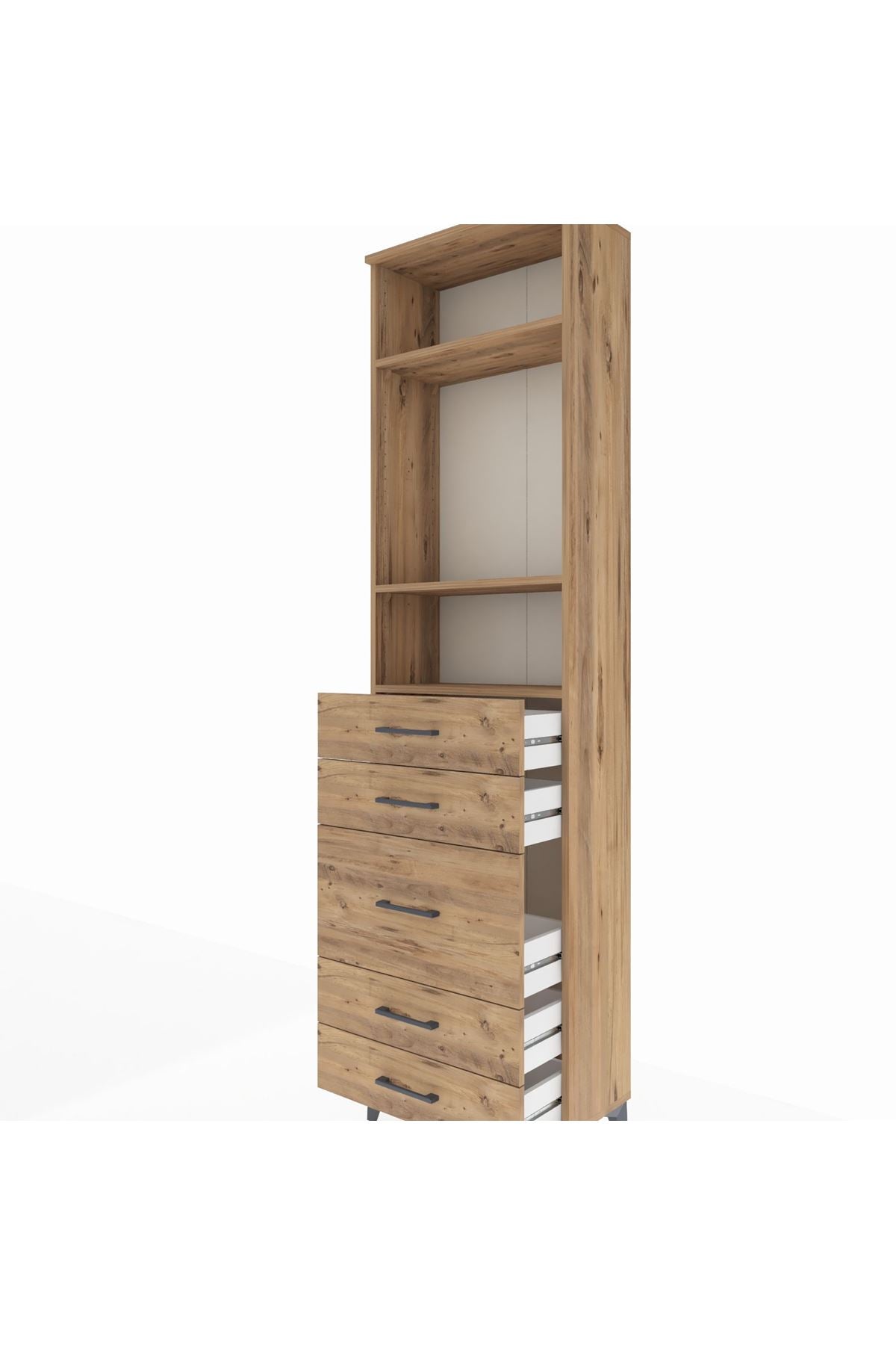 Arges Dolap 3 Raflı 5 Çekmeceli 60x30x221 Çam-Çam