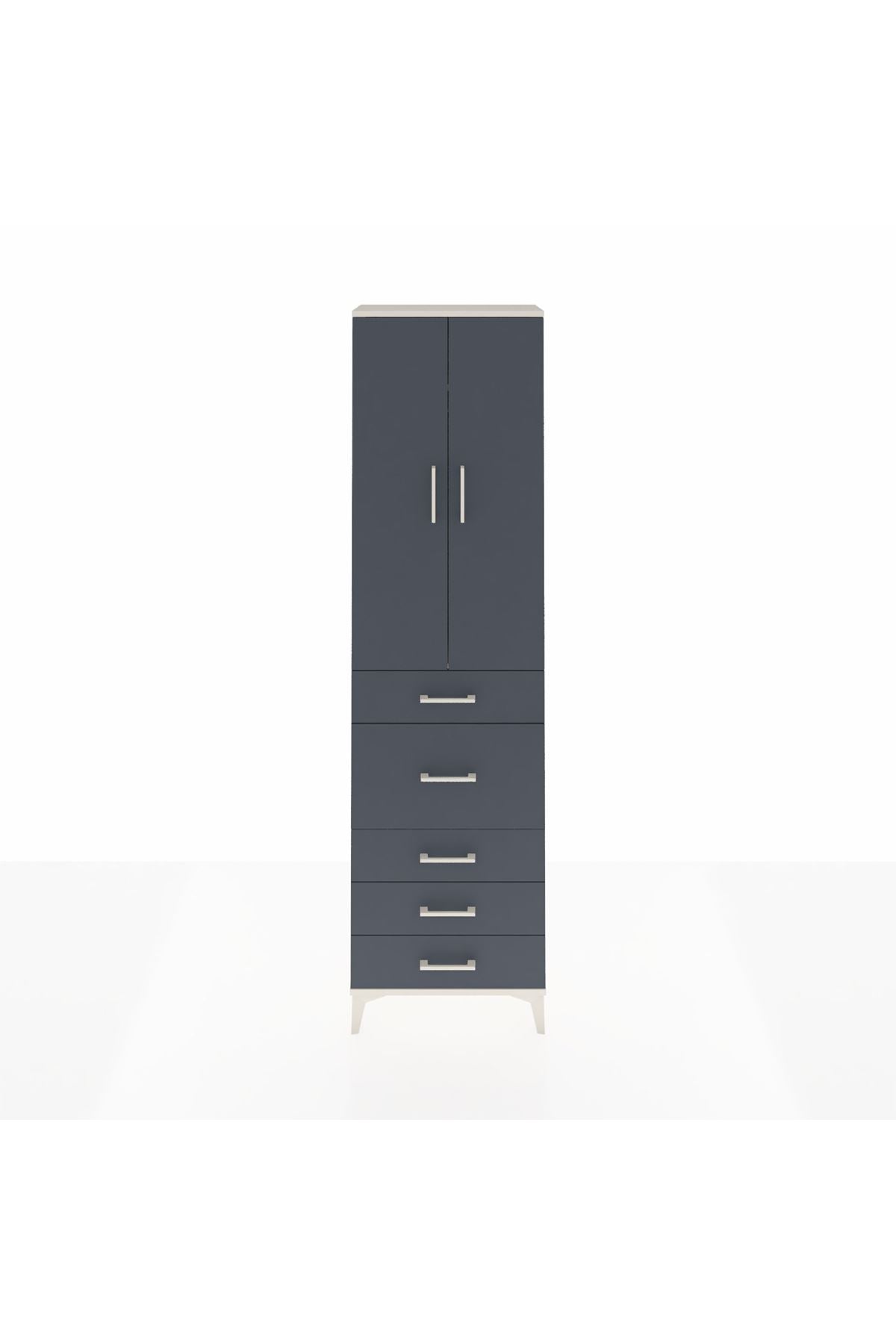 Arges Dolap 2 Raflı 5 Çekmeceli 2 Kapaklı 60x30x221 Aytaşı-Antrasit