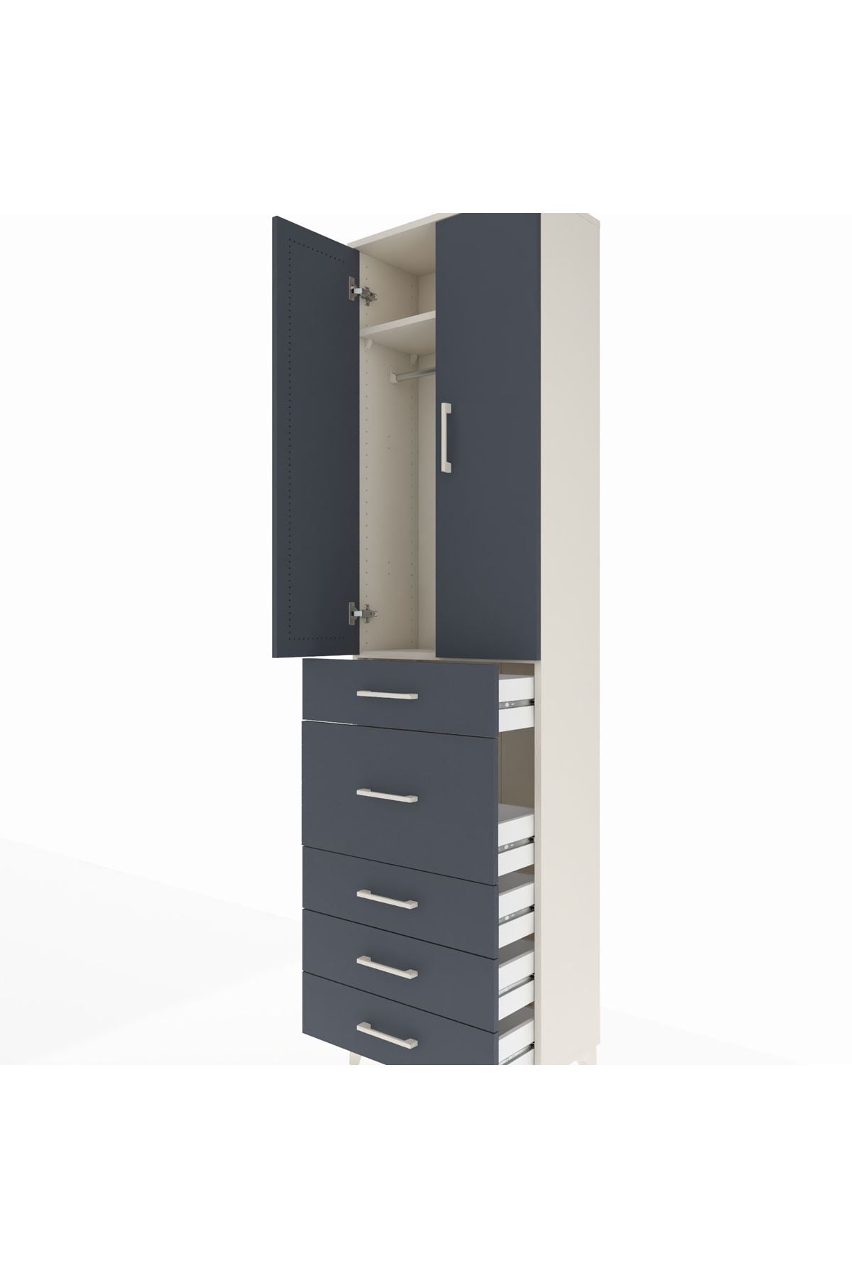 Arges Dolap 2 Raflı 5 Çekmeceli 2 Kapaklı 60x30x221 Aytaşı-Antrasit