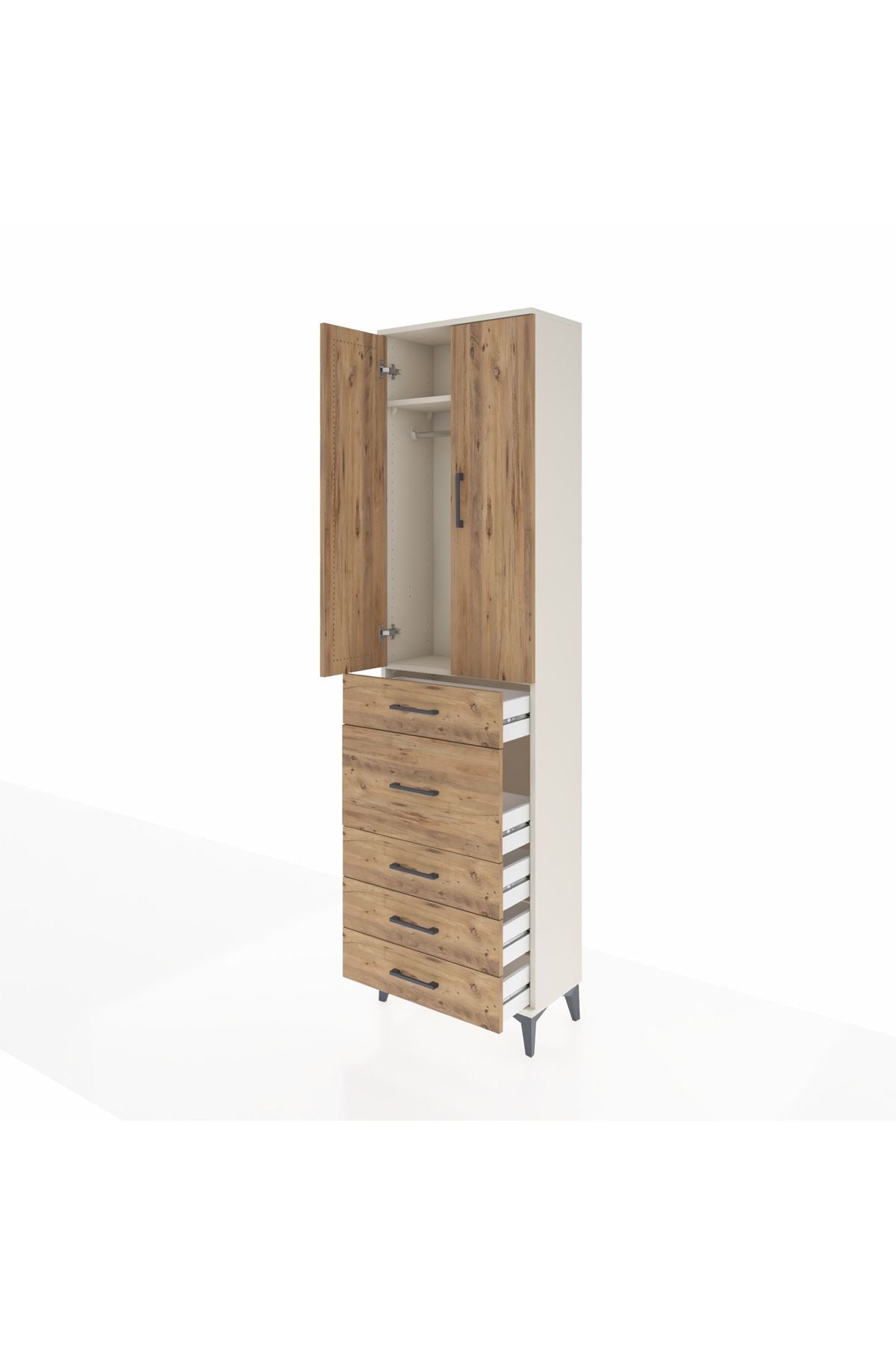 Arges Dolap 2 Raflı 5 Çekmeceli 2 Kapaklı 60x30x221 Aytaşı-Çam