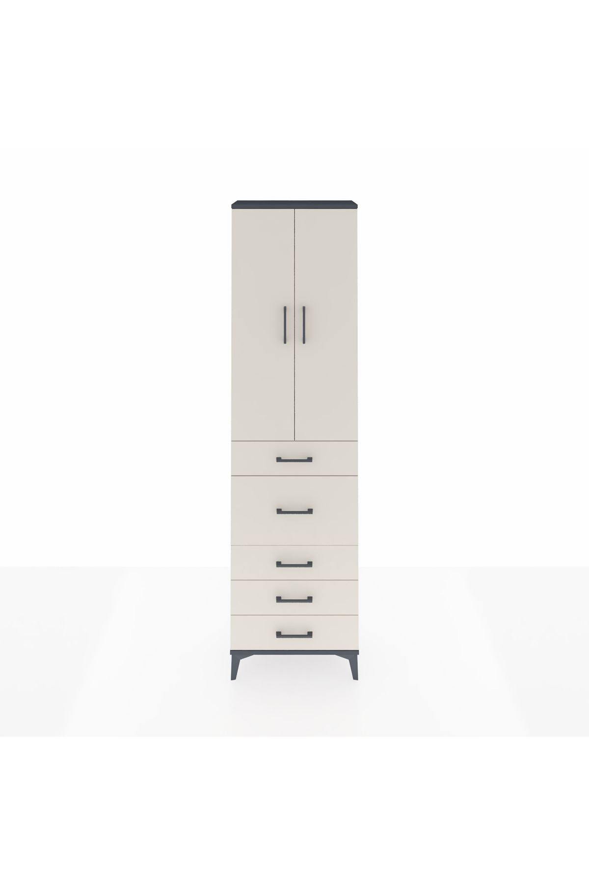 Arges Dolap 2 Raflı 5 Çekmeceli 2 Kapaklı 60x30x221 Antrasit-Aytaşı