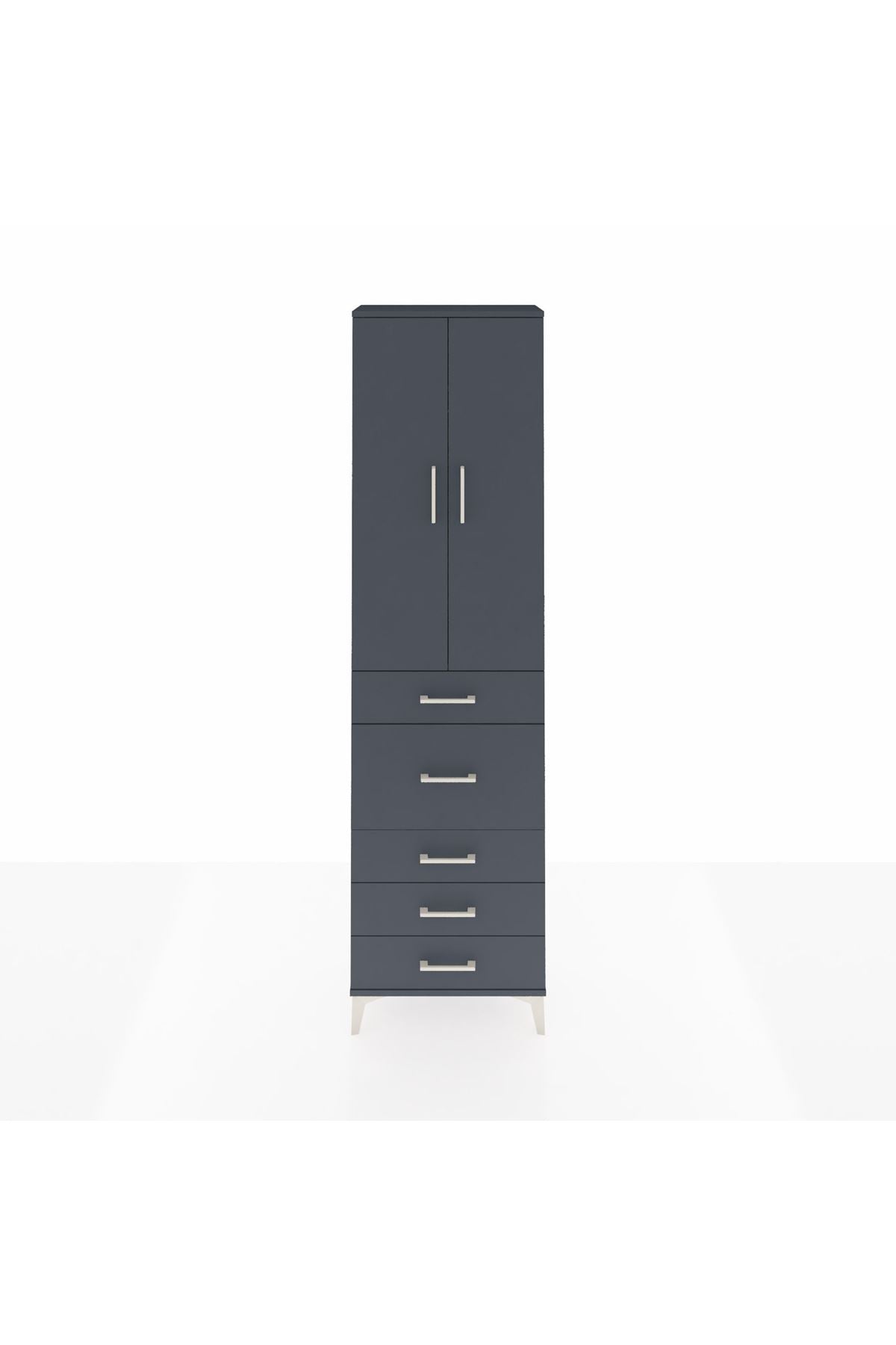 Arges Dolap 2 Raflı 5 Çekmeceli 2 Kapaklı 60x30x221 Antrasit-Antrasit