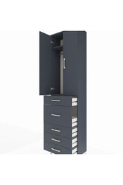 Arges Dolap 2 Raflı 5 Çekmeceli 2 Kapaklı 60x30x221 Antrasit-Antrasit