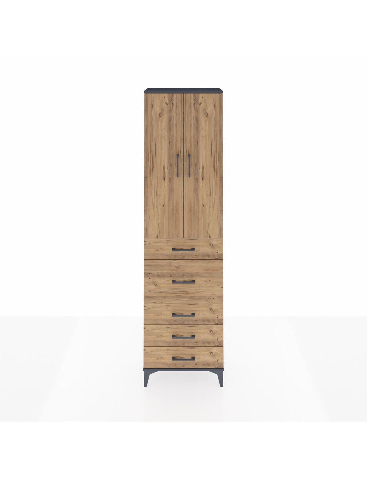 Arges Dolap 2 Raflı 5 Çekmeceli 2 Kapaklı 60x30x221 Antrasit-Çam