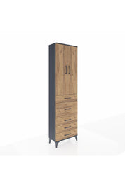 Arges Dolap 2 Raflı 5 Çekmeceli 2 Kapaklı 60x30x221 Antrasit-Çam