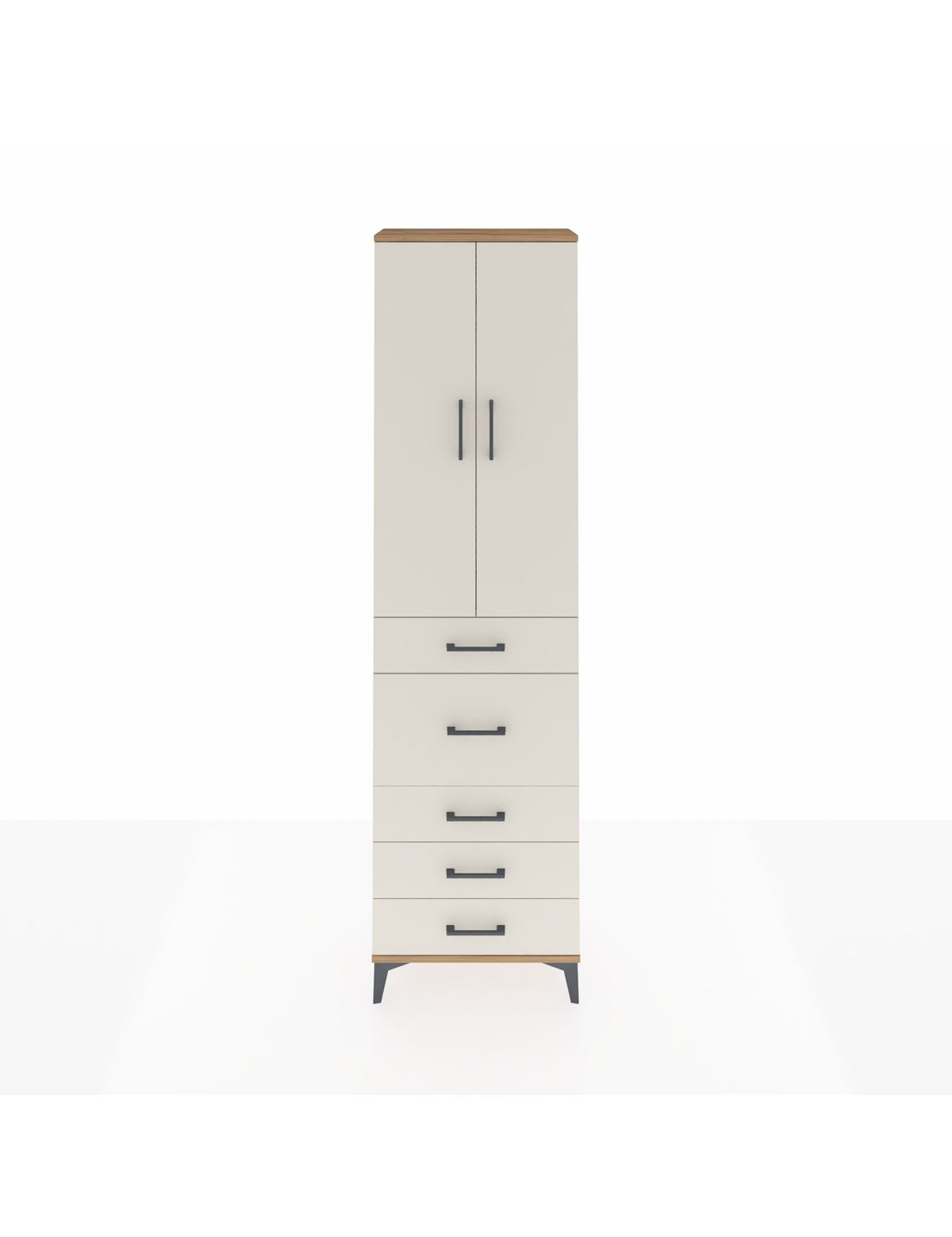 Arges Dolap 2 Raflı 5 Çekmeceli 2 Kapaklı 60x30x221 Çam-Aytaşı