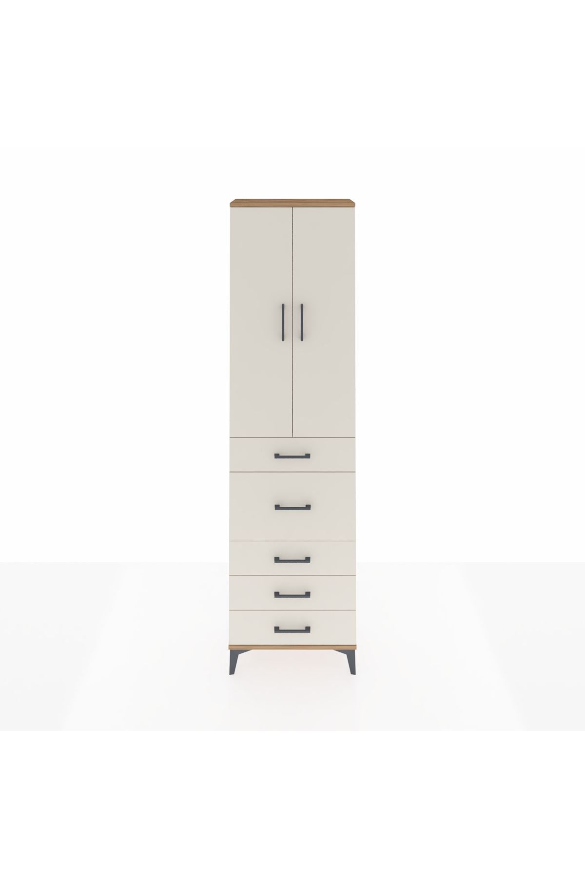 Arges Dolap 2 Raflı 5 Çekmeceli 2 Kapaklı 60x30x221 Çam-Aytaşı