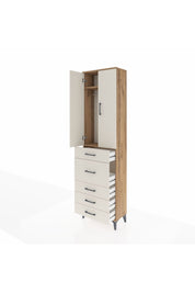 Arges Dolap 2 Raflı 5 Çekmeceli 2 Kapaklı 60x30x221 Çam-Aytaşı