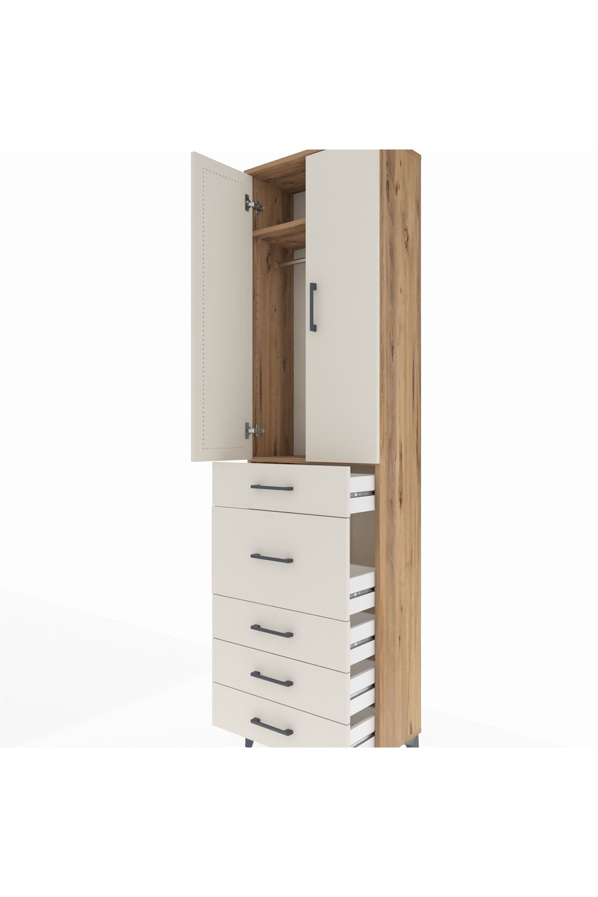 Arges Dolap 2 Raflı 5 Çekmeceli 2 Kapaklı 60x30x221 Çam-Aytaşı