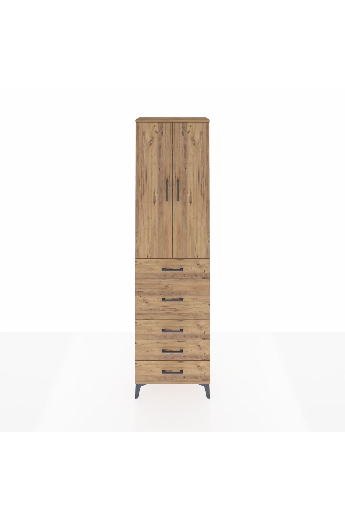 Arges Dolap 2 Raflı 5 Çekmeceli 2 Kapaklı 60x30x221 Çam-Çam