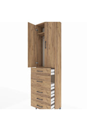 Arges Dolap 2 Raflı 5 Çekmeceli 2 Kapaklı 60x30x221 Çam-Çam