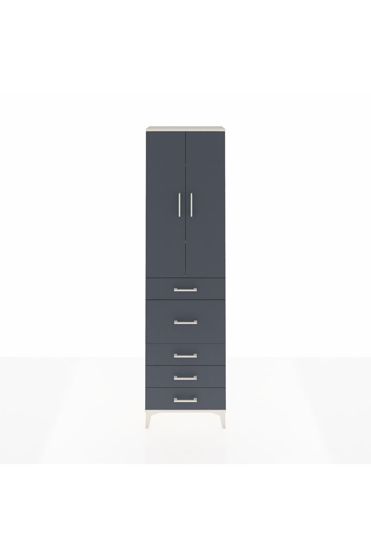 Arges Dolap 3 Raflı 5 Çekmeceli 2 Kapaklı 60x30x221 Aytaşı-Antrasit