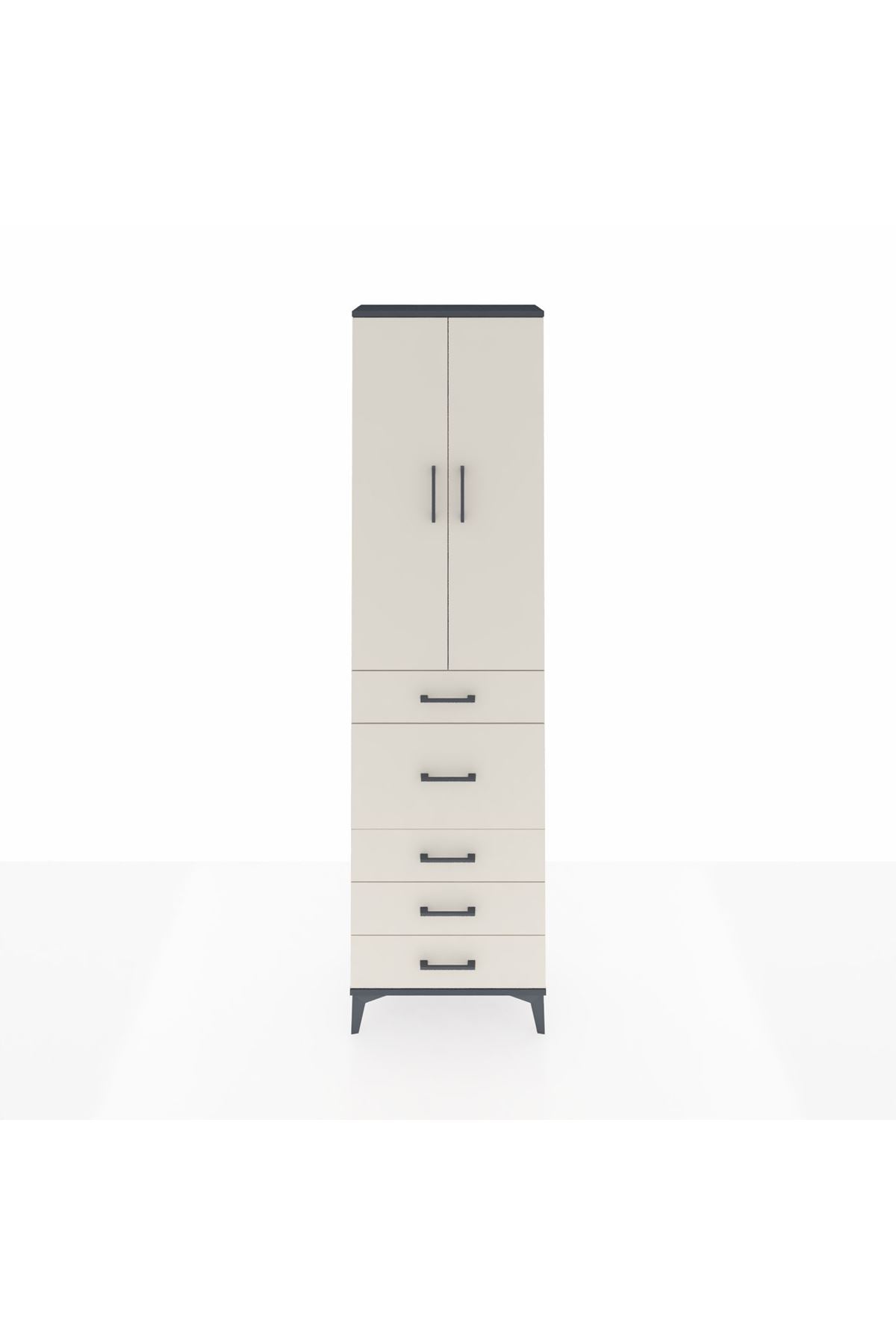 Arges Dolap 3 Raflı 5 Çekmeceli 2 Kapaklı 60x30x221 Antrasit-Aytaşı