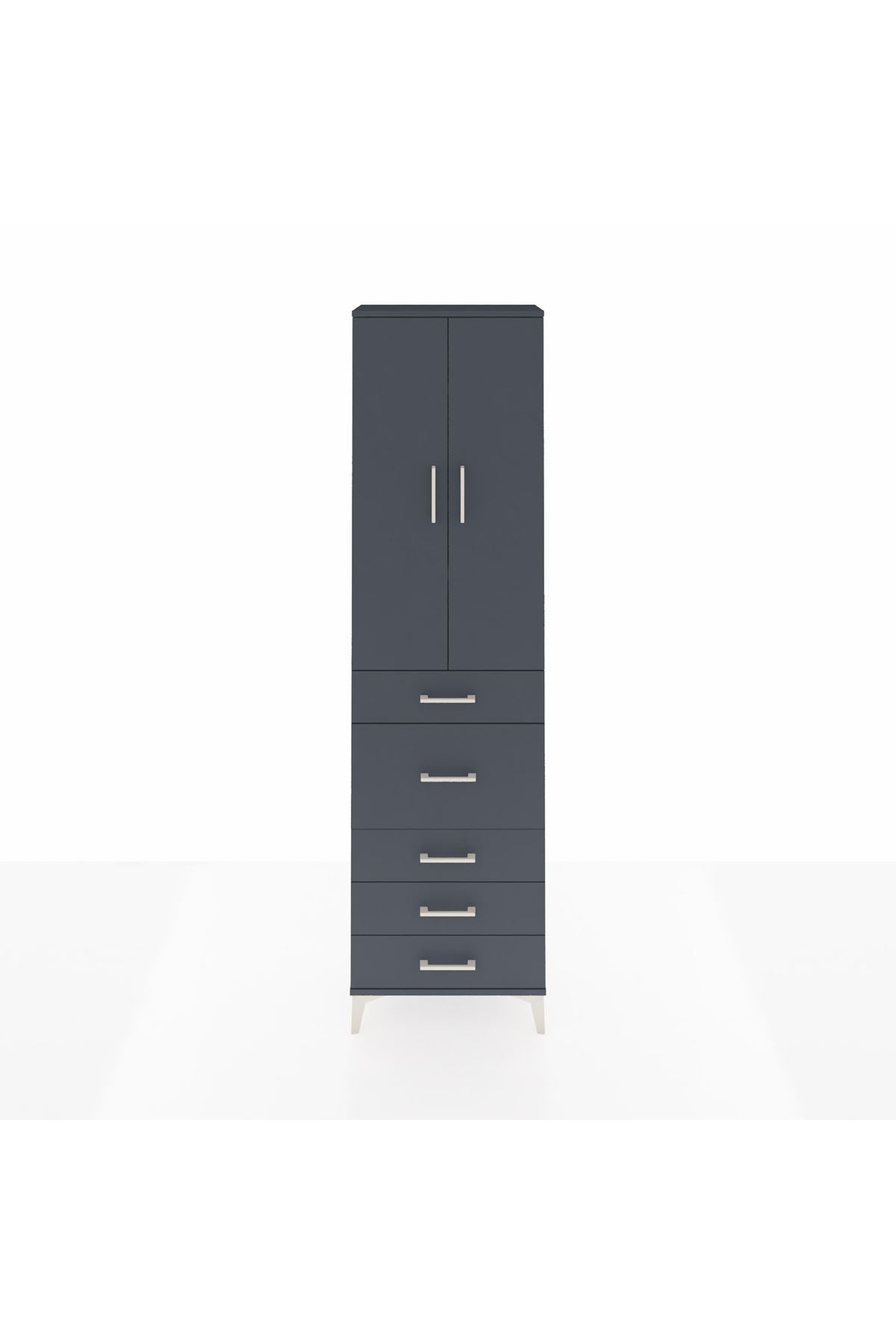 Arges Dolap 3 Raflı 5 Çekmeceli 2 Kapaklı 60x30x221 Antrasit-Antrasit