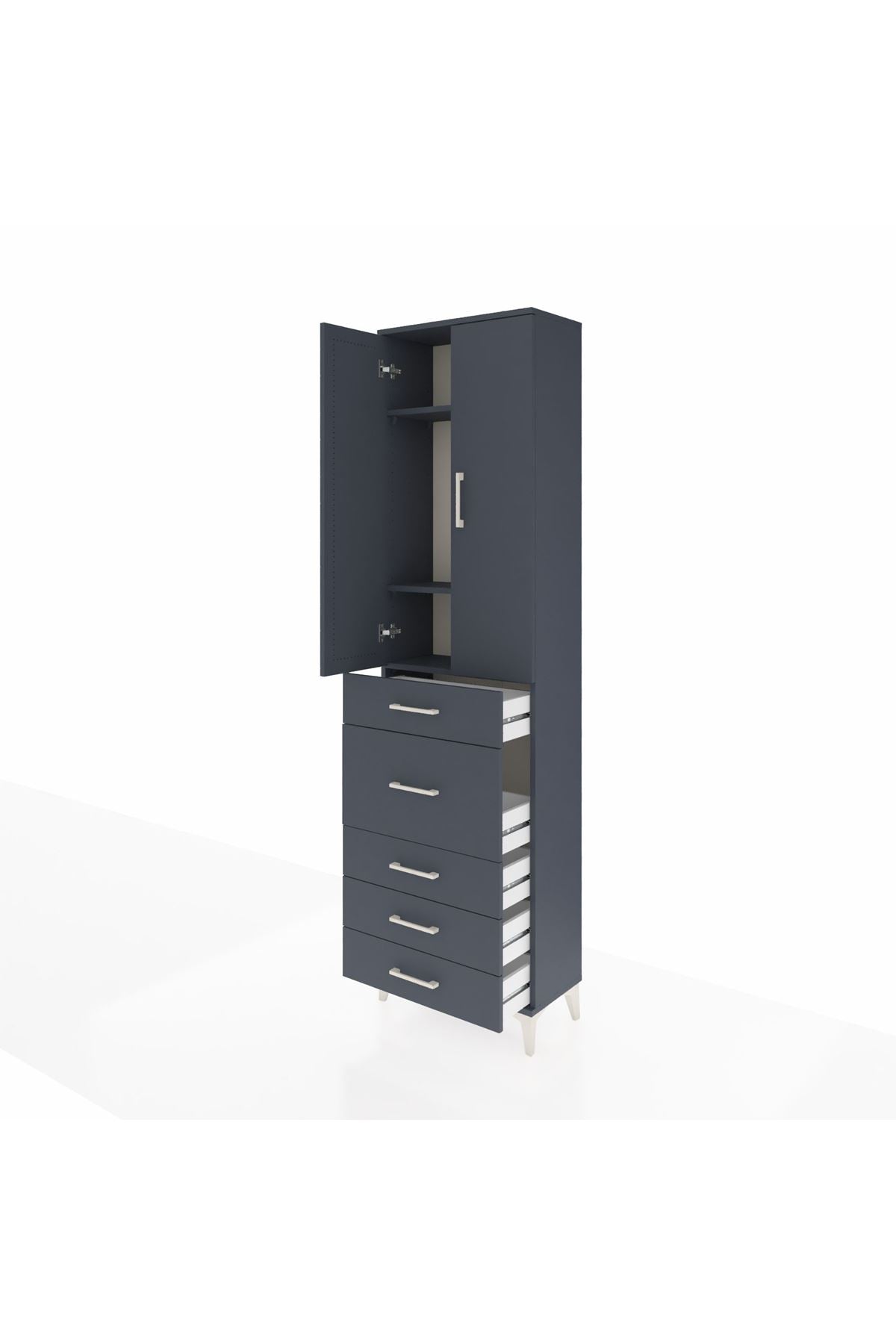 Arges Dolap 3 Raflı 5 Çekmeceli 2 Kapaklı 60x30x221 Antrasit-Antrasit