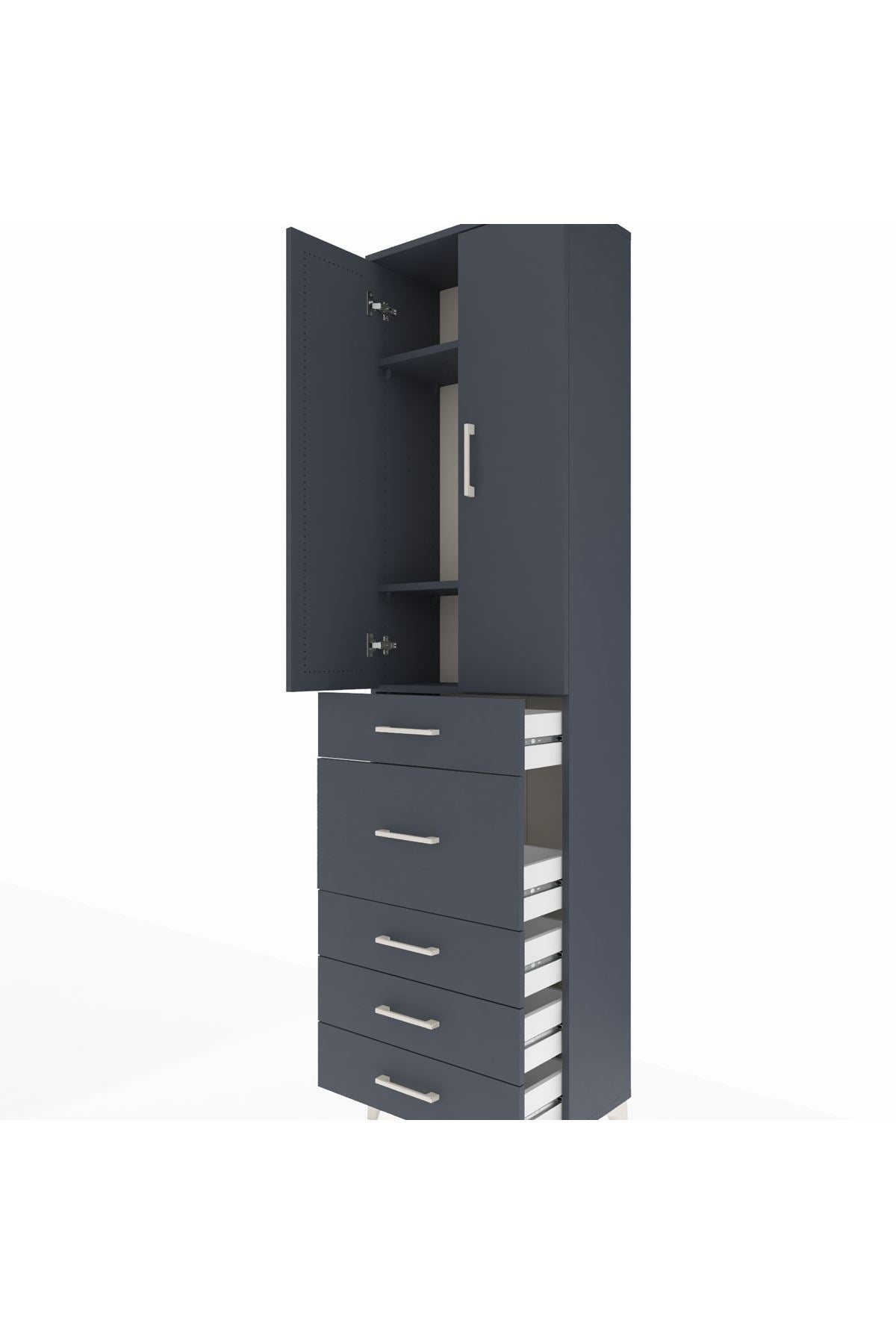 Arges Dolap 3 Raflı 5 Çekmeceli 2 Kapaklı 60x30x221 Antrasit-Antrasit