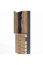 Arges Dolap 3 Raflı 5 Çekmeceli 2 Kapaklı 60x30x221 Antrasit-Çam