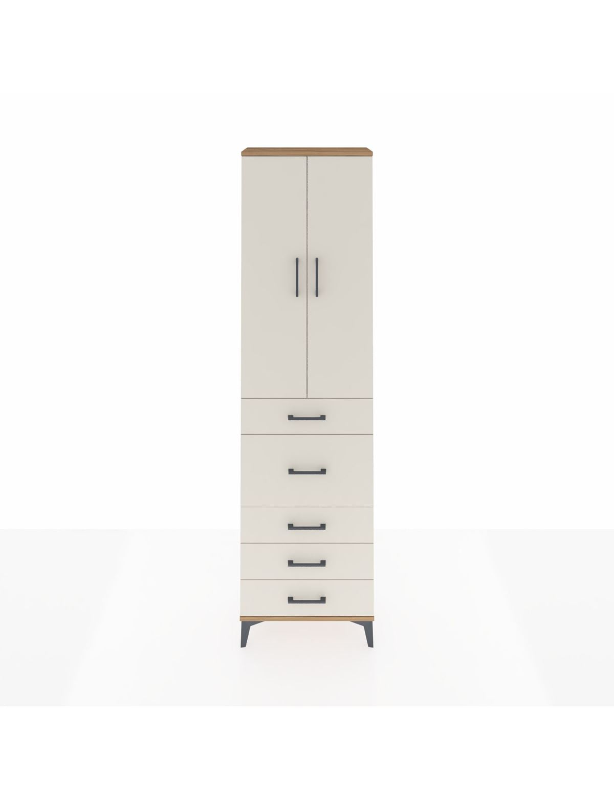 Arges Dolap 3 Raflı 5 Çekmeceli 2 Kapaklı 60x30x221 Çam-Aytaşı