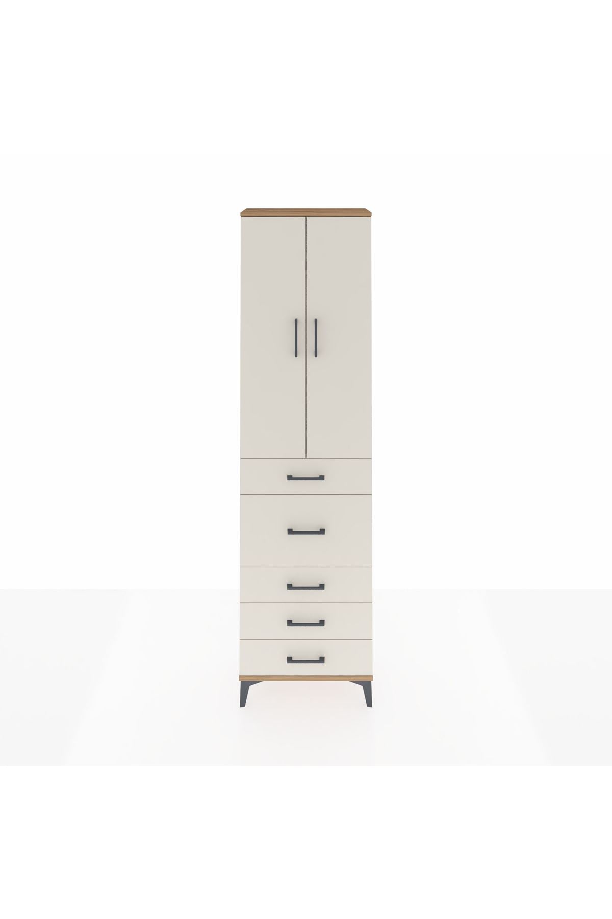 Arges Dolap 3 Raflı 5 Çekmeceli 2 Kapaklı 60x30x221 Çam-Aytaşı