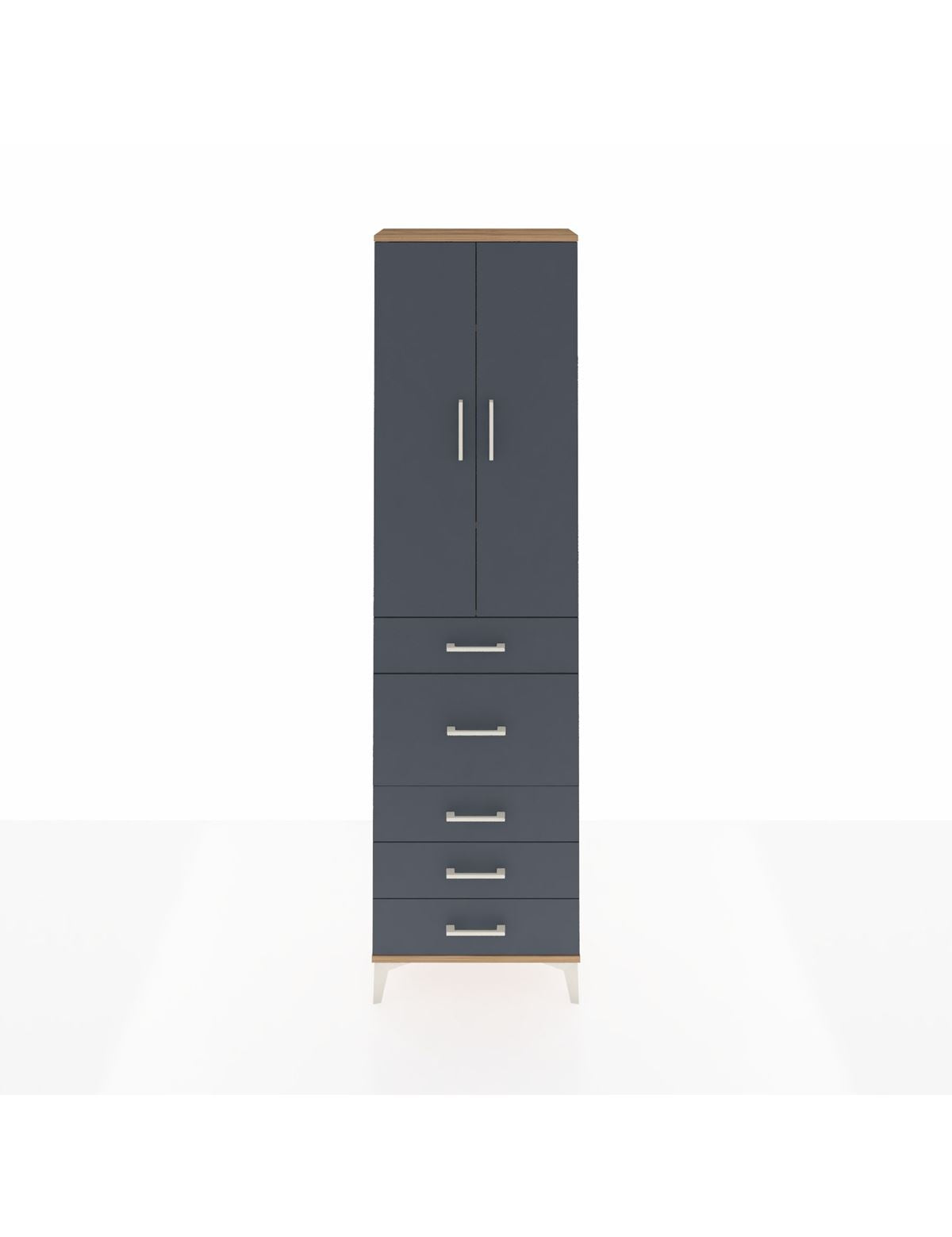 Arges Dolap 3 Raflı 5 Çekmeceli 2 Kapaklı 60x30x221 Çam-Antrasit