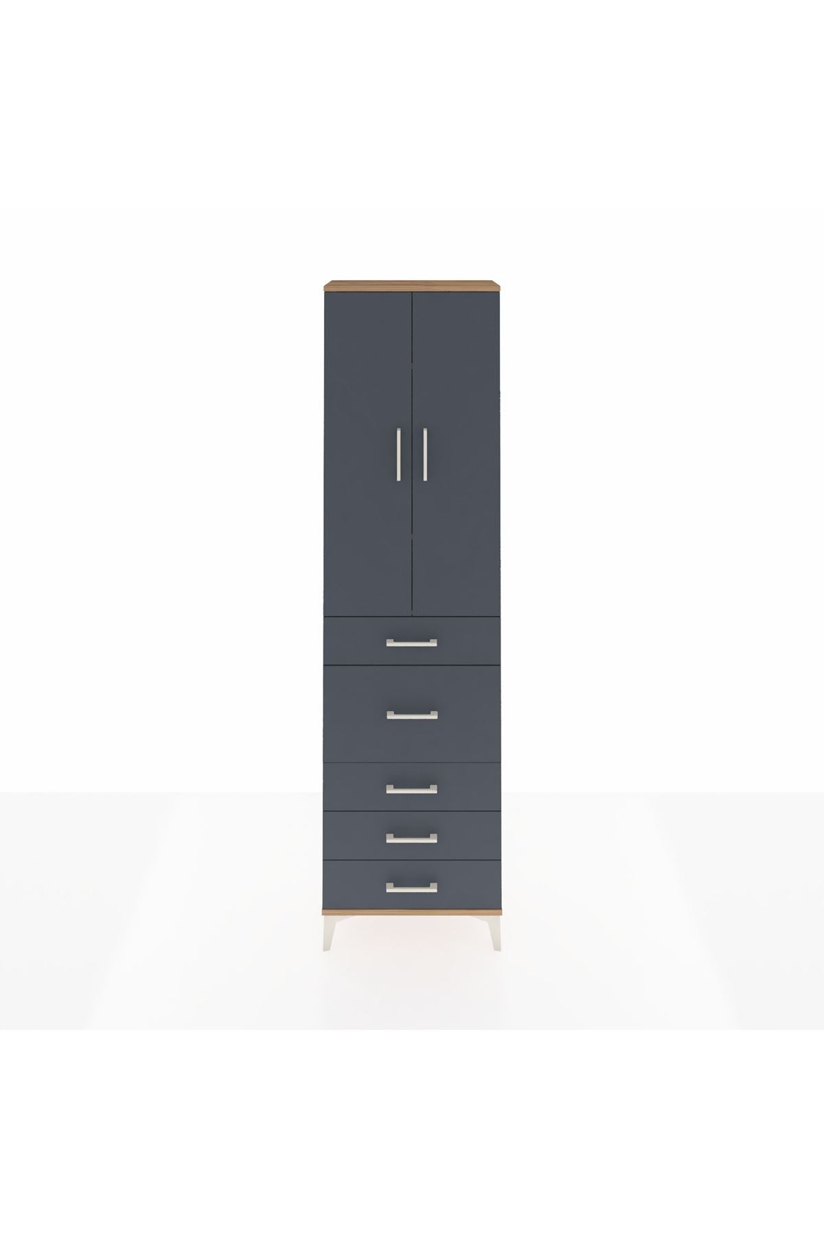 Arges Dolap 3 Raflı 5 Çekmeceli 2 Kapaklı 60x30x221 Çam-Antrasit