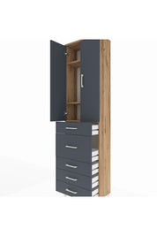 Arges Dolap 3 Raflı 5 Çekmeceli 2 Kapaklı 60x30x221 Çam-Antrasit