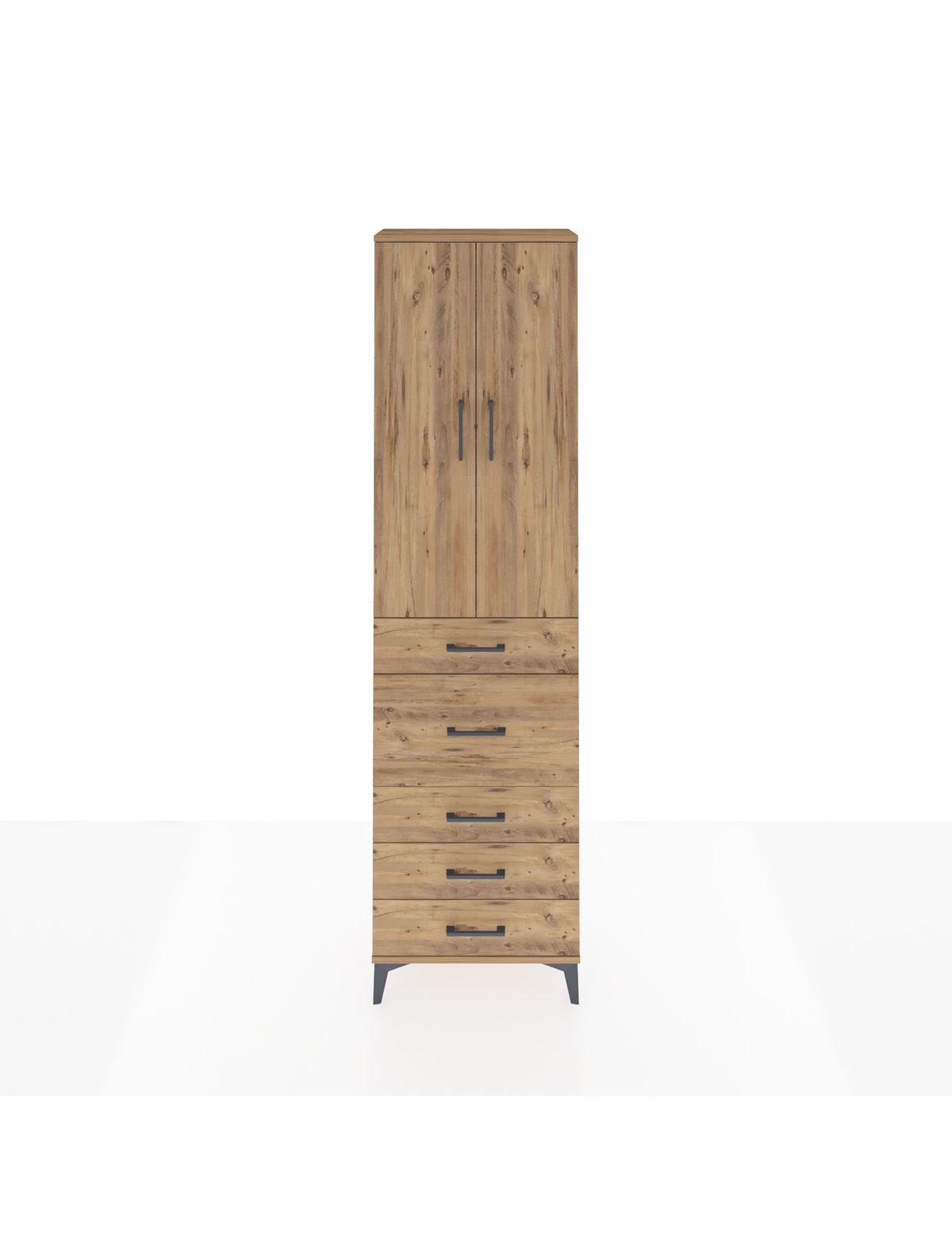 Arges Dolap 3 Raflı 5 Çekmeceli 2 Kapaklı 60x30x221 Çam-Çam