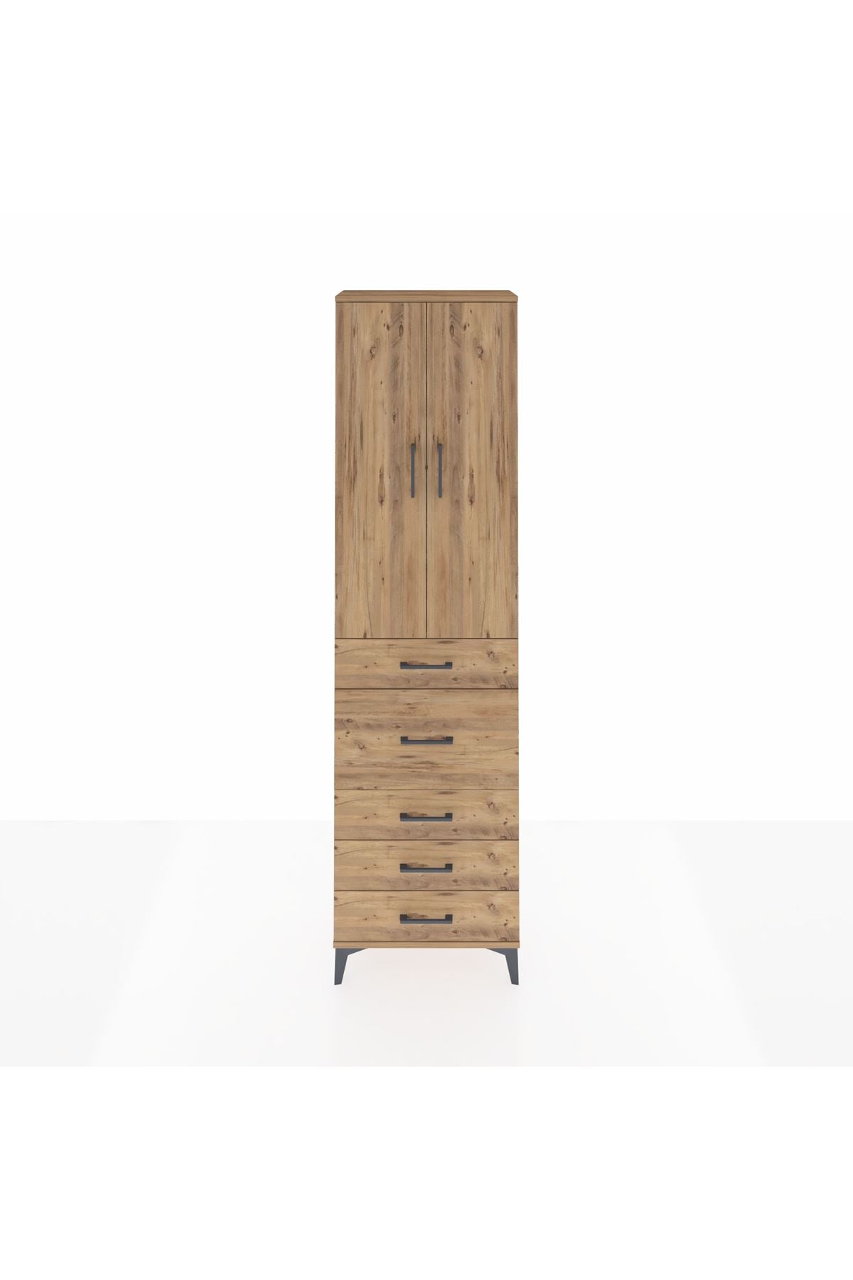 Arges Dolap 3 Raflı 5 Çekmeceli 2 Kapaklı 60x30x221 Çam-Çam