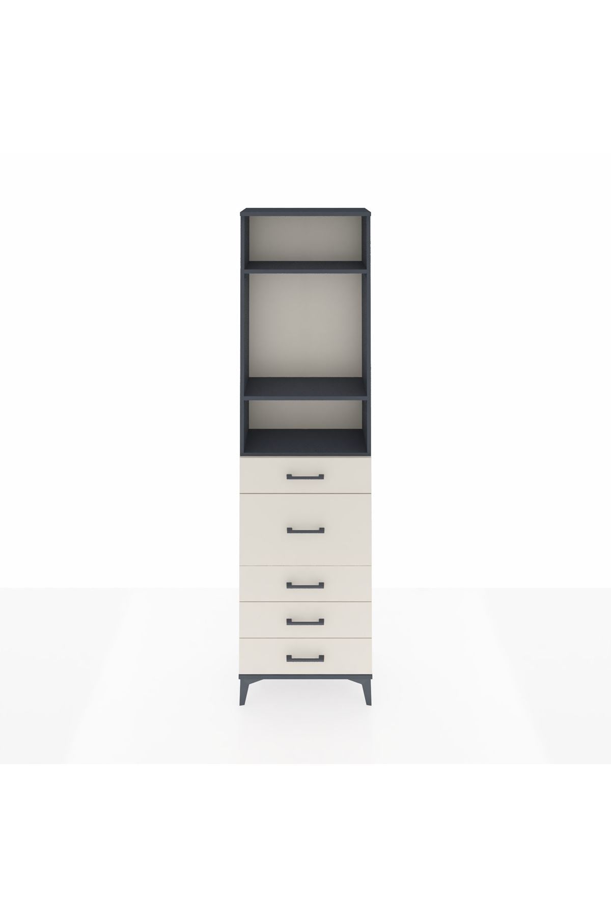 Arges Dolap 3 Raflı 5 Çekmeceli 60x30x221 Antrasit-Aytaşı