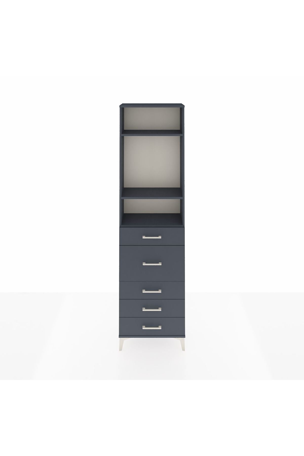 Arges Dolap 3 Raflı 5 Çekmeceli 60x30x221 Antrasit-Antrasit