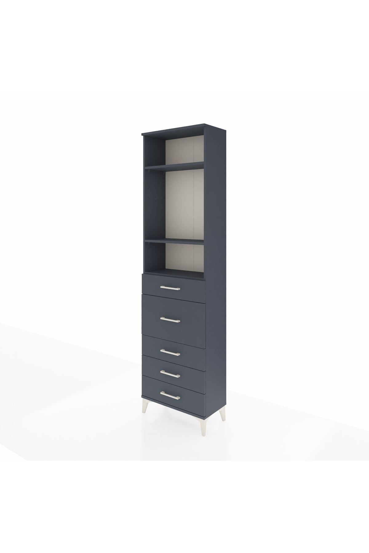 Arges Dolap 3 Raflı 5 Çekmeceli 60x30x221 Antrasit-Antrasit