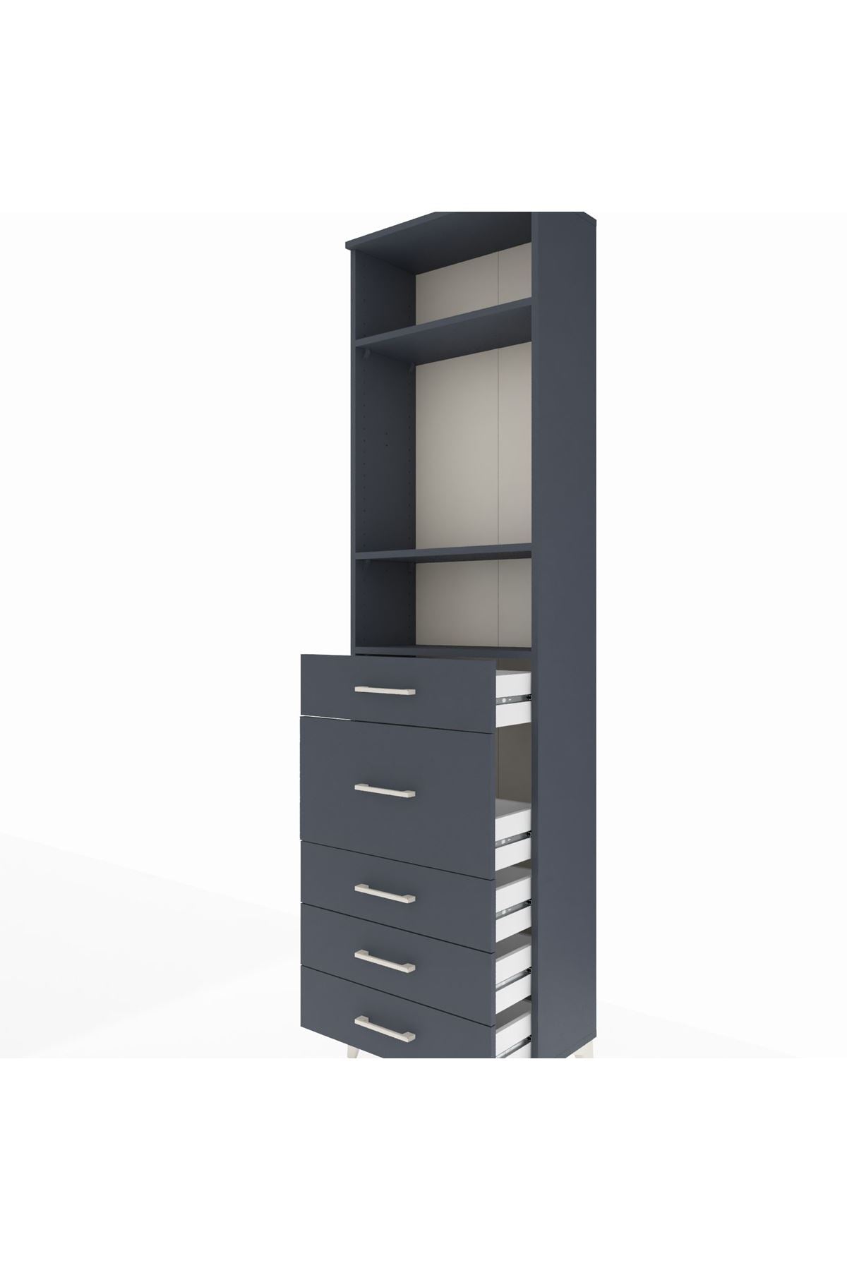 Arges Dolap 3 Raflı 5 Çekmeceli 60x30x221 Antrasit-Antrasit