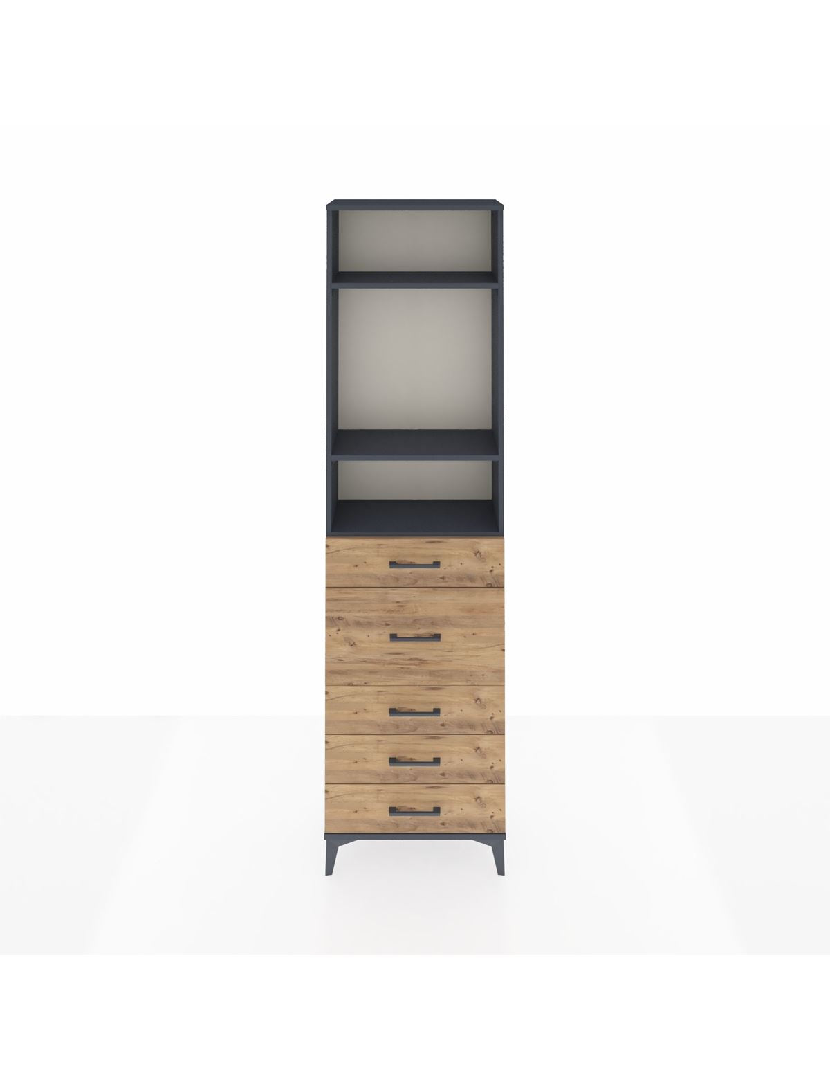 Arges Dolap 3 Raflı 5 Çekmeceli 60x30x221 Antrasit-Çam