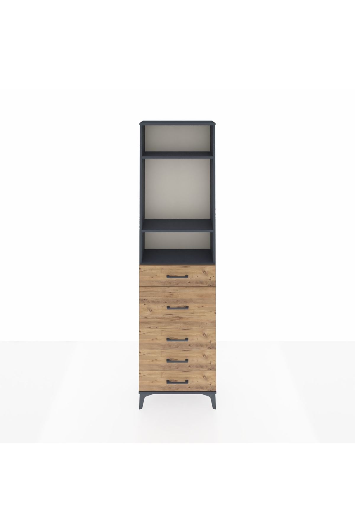 Arges Dolap 3 Raflı 5 Çekmeceli 60x30x221 Antrasit-Çam