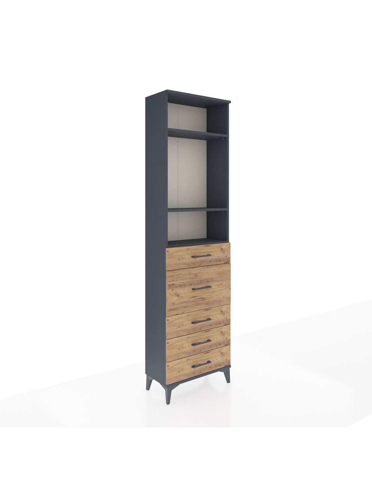 Arges Dolap 3 Raflı 5 Çekmeceli 60x30x221 Antrasit-Çam