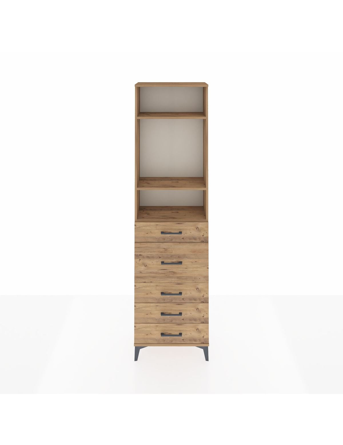 Arges Dolap 3 Raflı 5 Çekmeceli 60x30x221 Çam-Çam