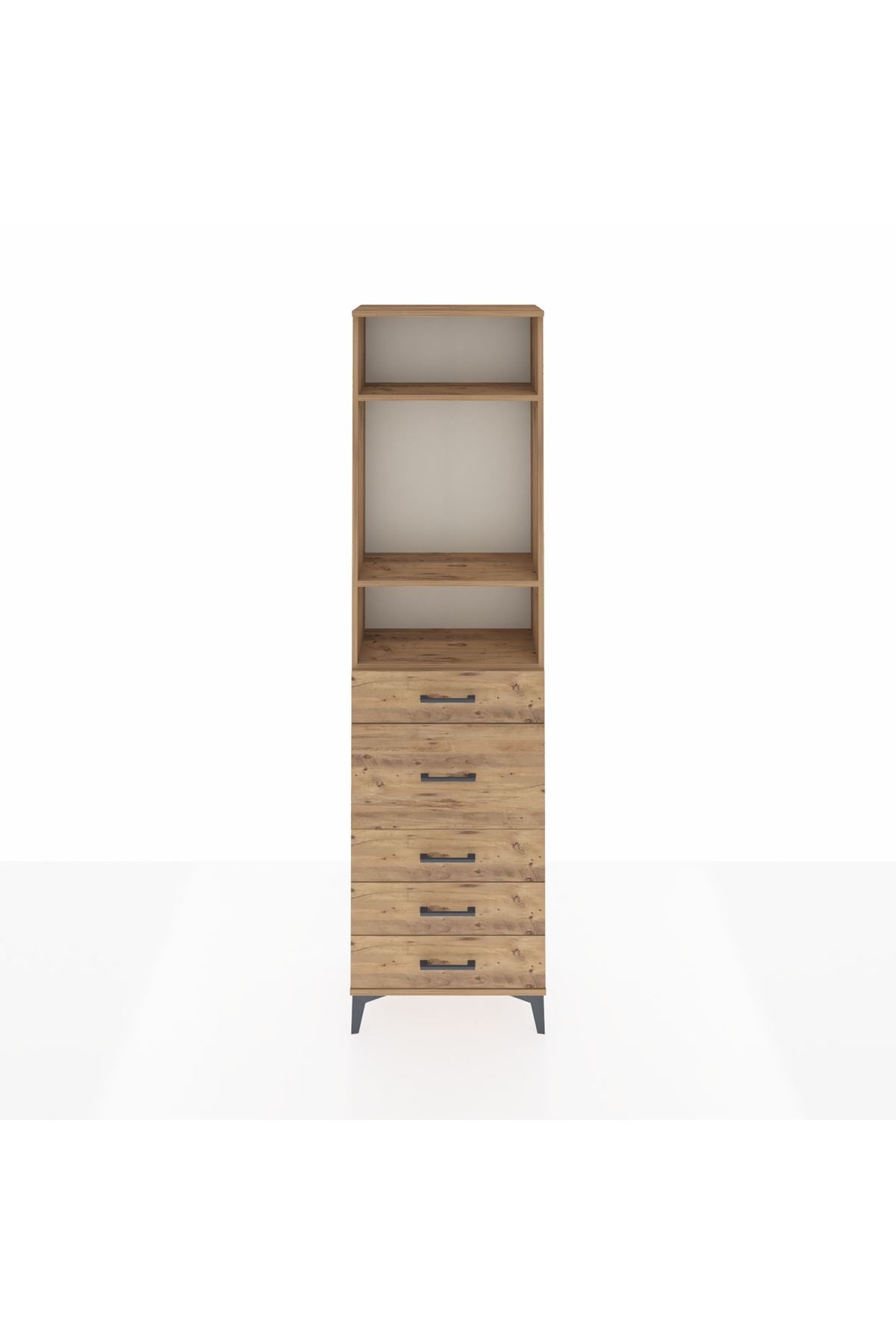 Arges Dolap 3 Raflı 5 Çekmeceli 60x30x221 Çam-Çam