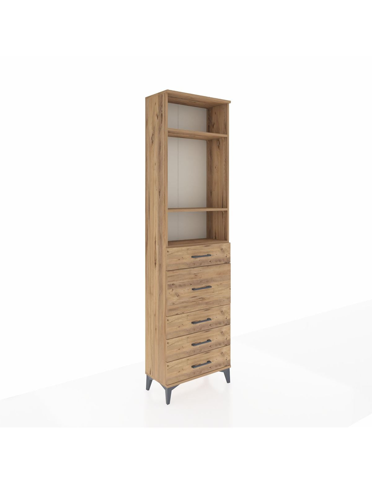 Arges Dolap 3 Raflı 5 Çekmeceli 60x30x221 Çam-Çam