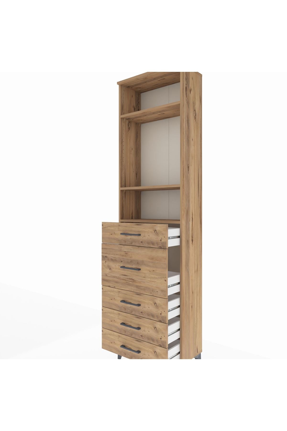 Arges Dolap 3 Raflı 5 Çekmeceli 60x30x221 Çam-Çam