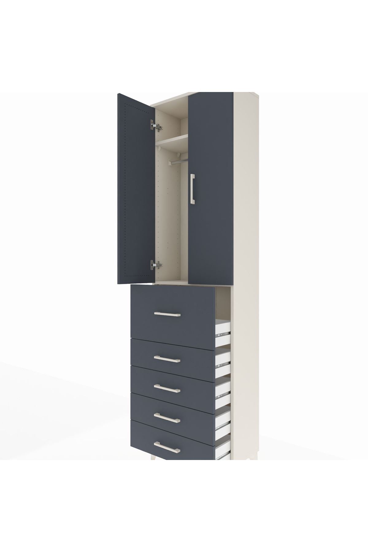 Arges Dolap 2 Raflı 5 Çekmeceli 2 Kapaklı 60x30x221 Aytaşı-Antrasit