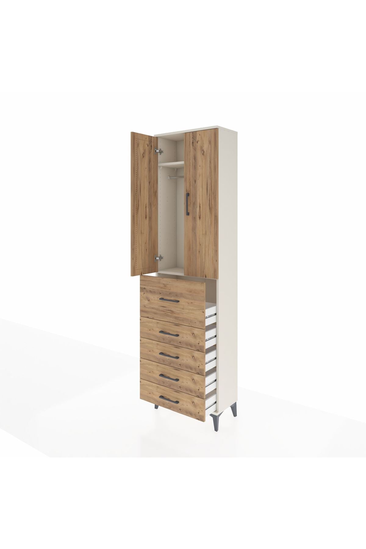 Arges Dolap 2 Raflı 5 Çekmeceli 2 Kapaklı 60x30x221 Aytaşı-Çam