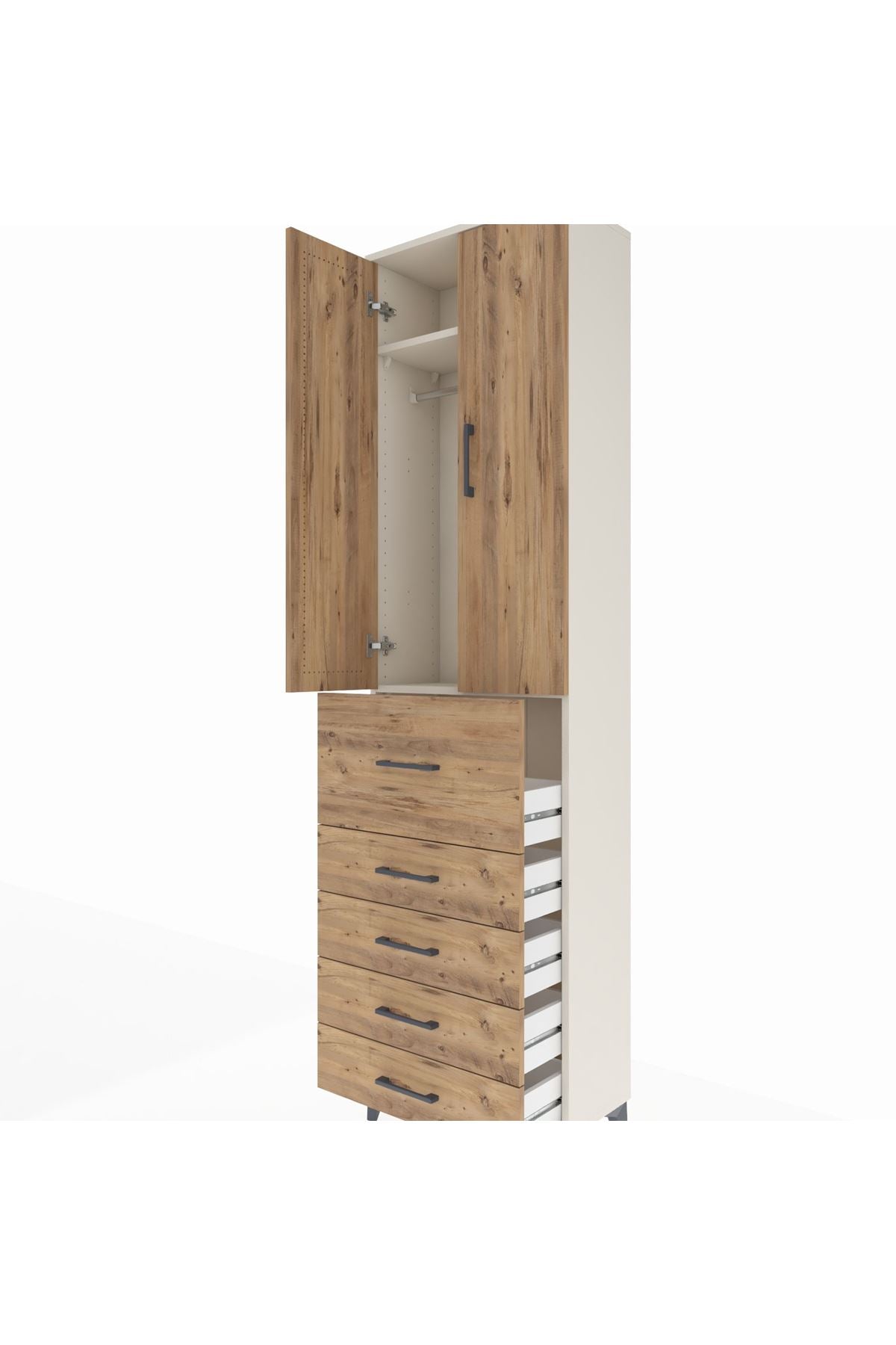 Arges Dolap 2 Raflı 5 Çekmeceli 2 Kapaklı 60x30x221 Aytaşı-Çam