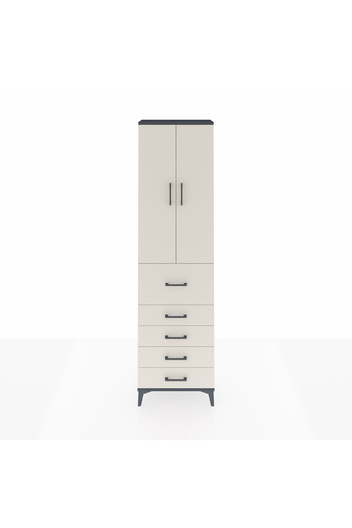 Arges Dolap 2 Raflı 5 Çekmeceli 2 Kapaklı 60x30x221 Antrasit-Aytaşı